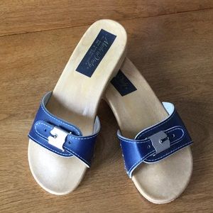 Italian made slide sandals Navy Blue Leather & hard molded foot bed
